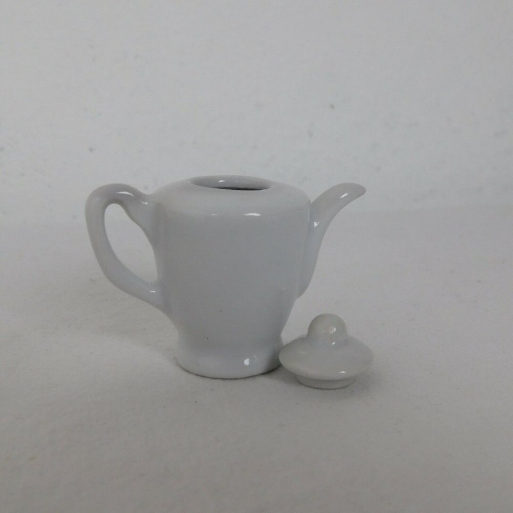 Porcelain 13 Piece Mini Miniature White w/Flower Basket Tea Set Teapot Dolls - Picture 3 of 11